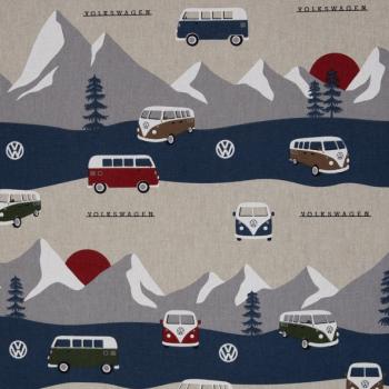 Dekostoff Volkswagen Leinenoptik, VW-Bus Berge