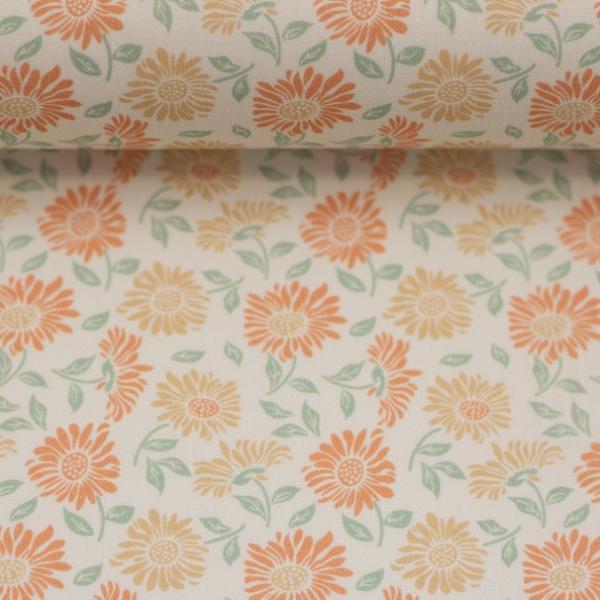 Baumwollwebware Tumba Swafing - Blumen apricot mint